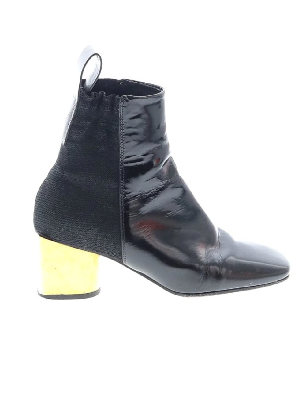 Proenza Schouler Black Patent Ankle Boots with Gold Block Heel